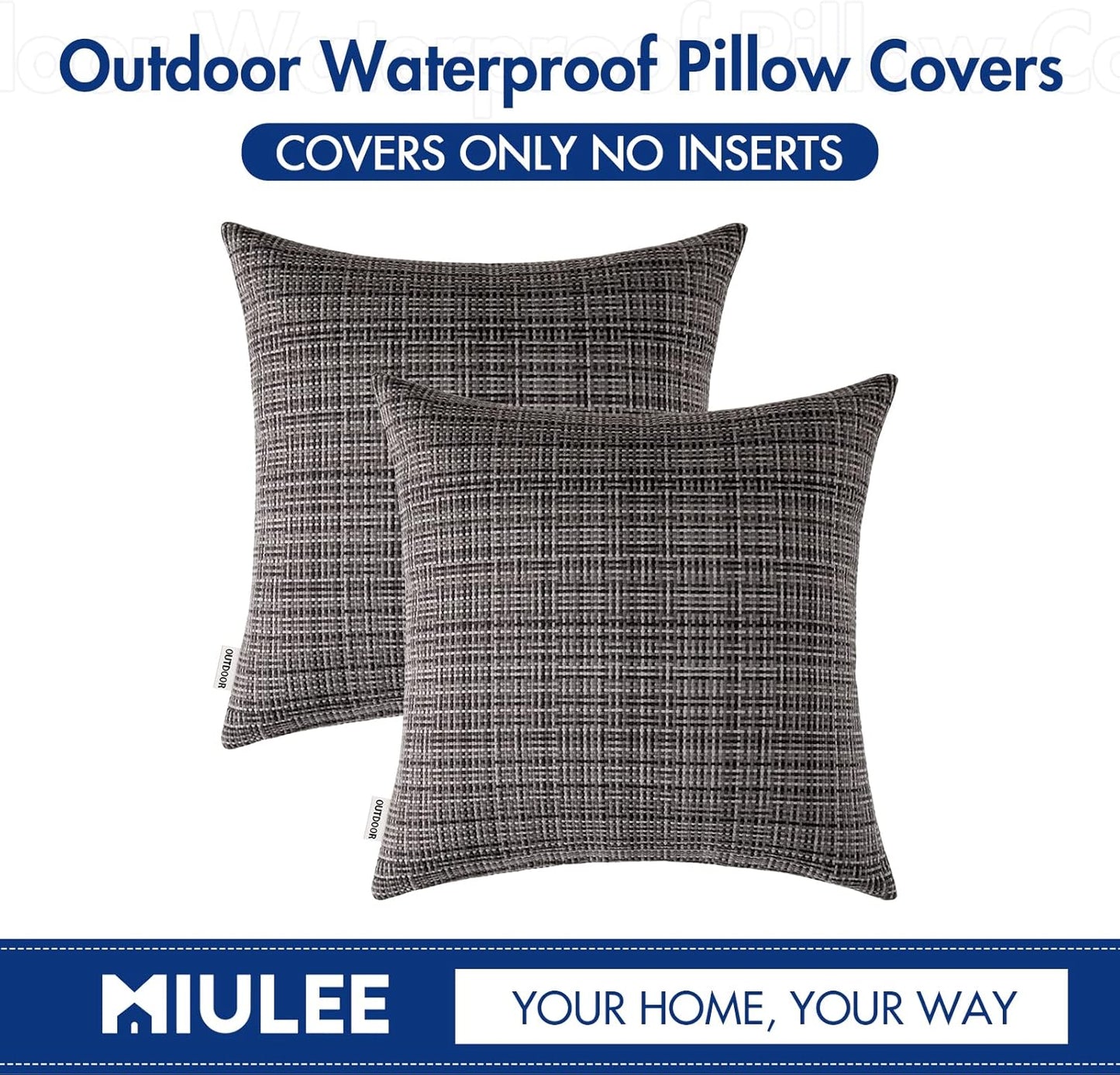 MIULEE Outdoor Waterproof Throw Pillow Covers - Decorative Gray Cushion Covers for Patio & Garden | 18x18 Inch, Pack of 2