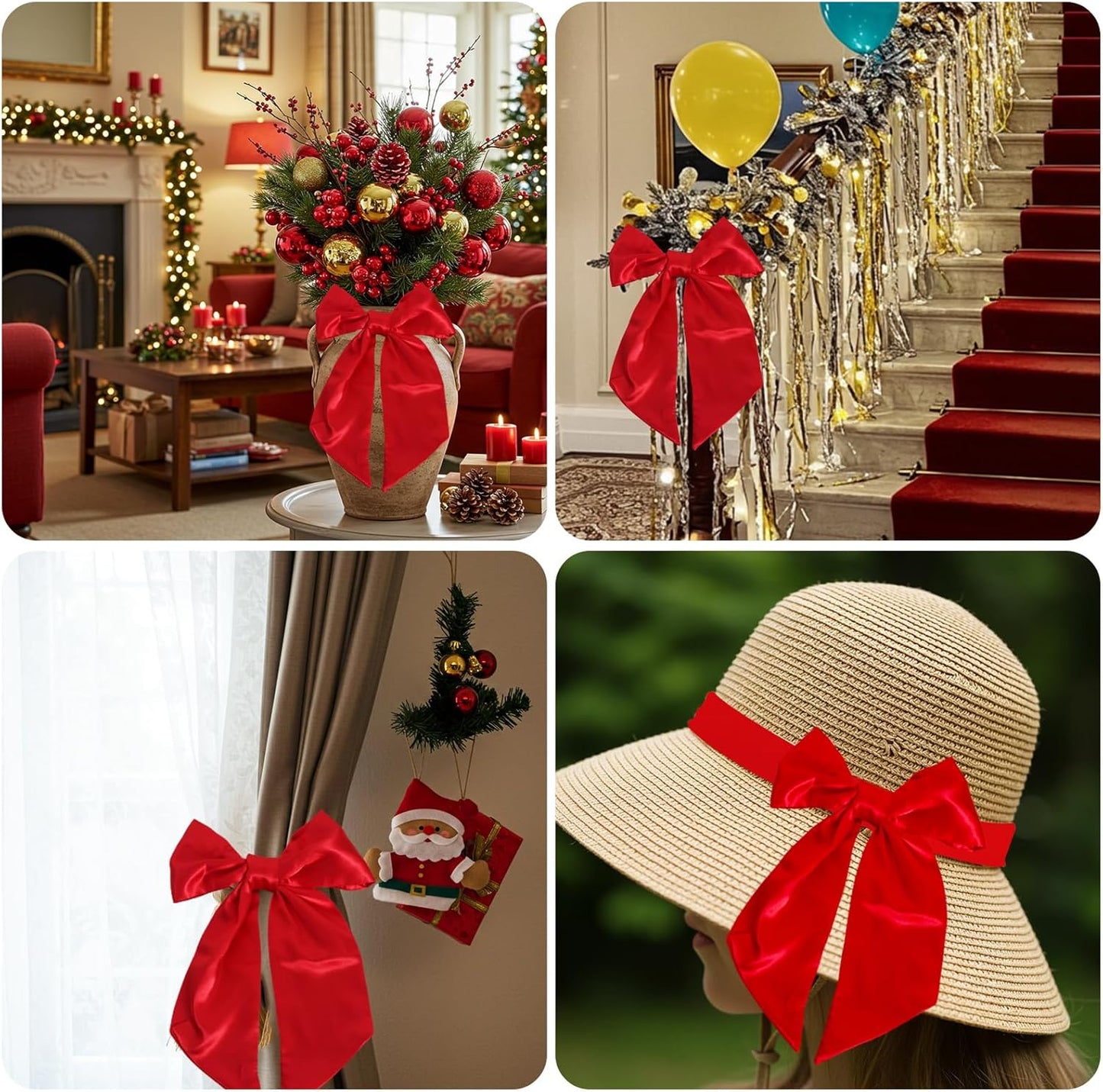 TONIFUL Wreath Sash - Red Satin Ribbon for Embroidery | 4.5" x 56" Indoor/Outdoor Holiday Decor
