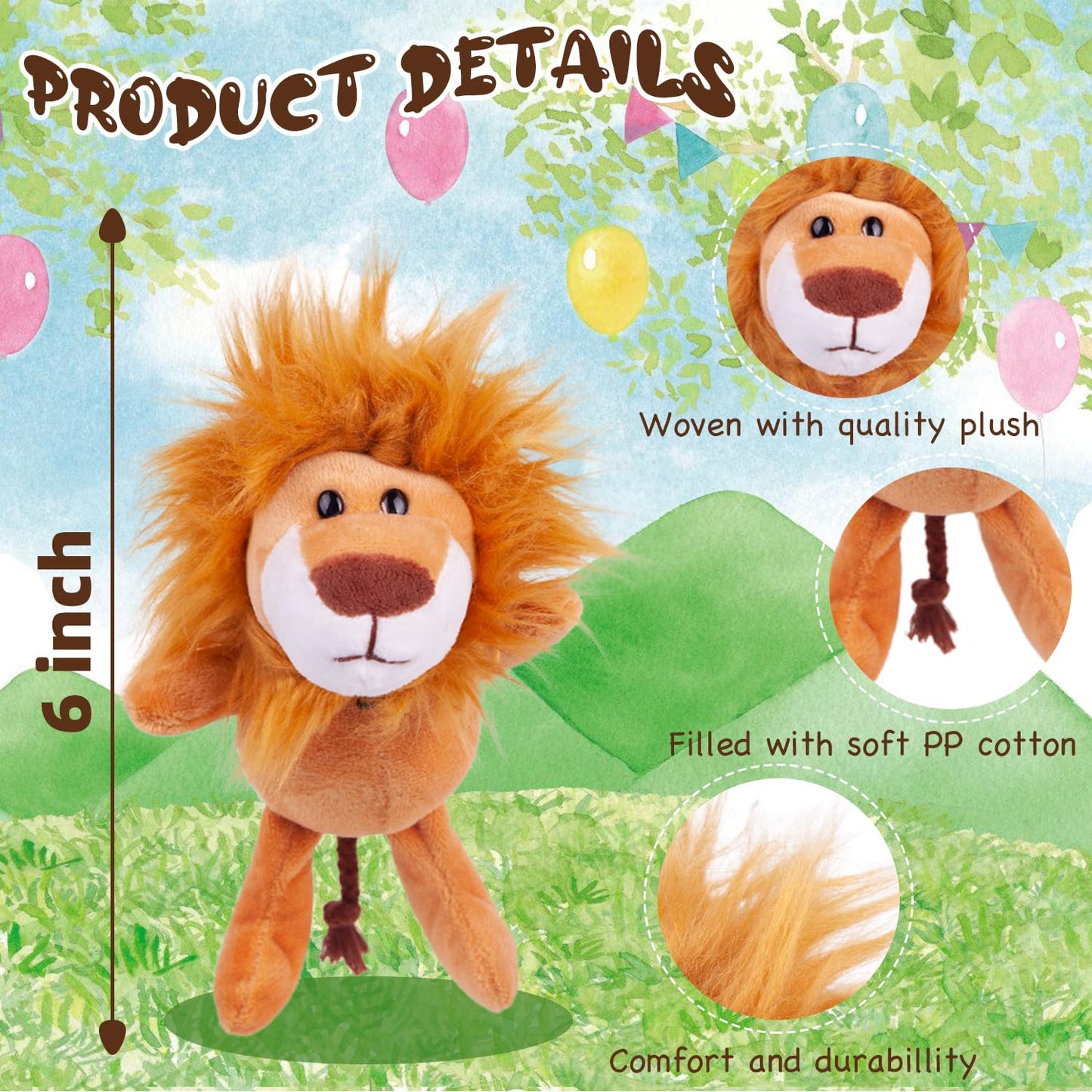 ARELUX 24-Pack Lion Plush Multi-Item Party Supply Set, 6 Inch Soft Stuffed Animal for Gender Reveal Birthday Shower Parties, Carnival Prizes, School Rewards,Keychains