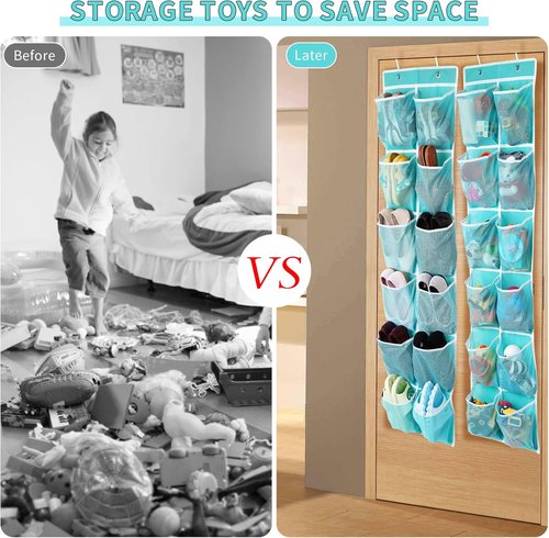 GOMAJI Hanging Shoe Organizer - 12 Large Pockets Over the Door - Turquoise Color