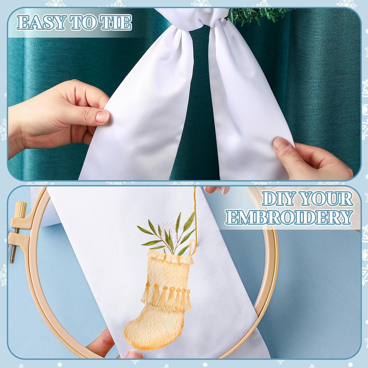 VitalCozy 8 Pcs Wreath Sash - Blank Embroidery Accessories for Indoor/Outdoor Decor | 4.49" X 56.30", White