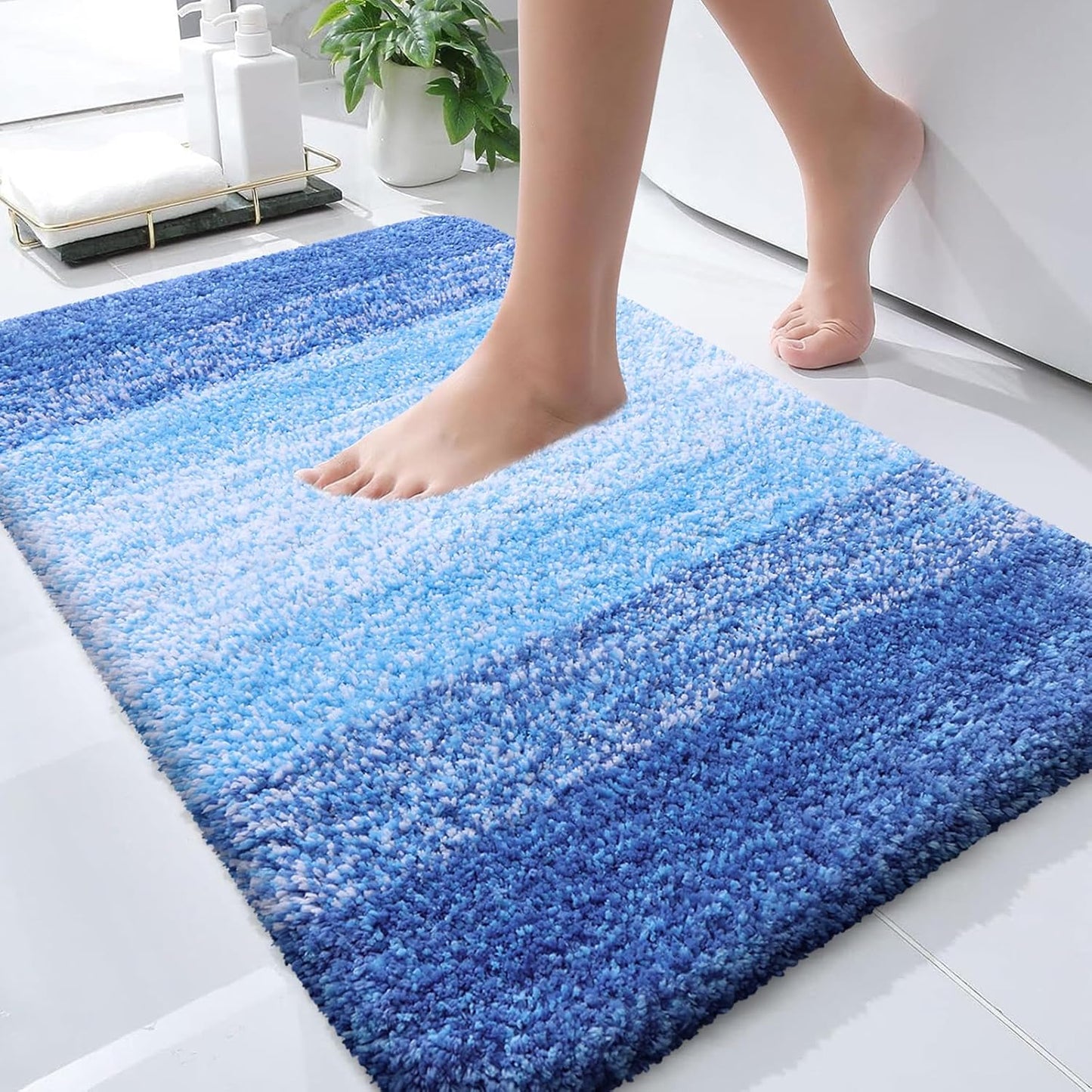OLANLY Large Bathroom Rugs - Extra Soft Microfiber Mat 50x30 | Quick Dry, Washable, Light Royal Blue