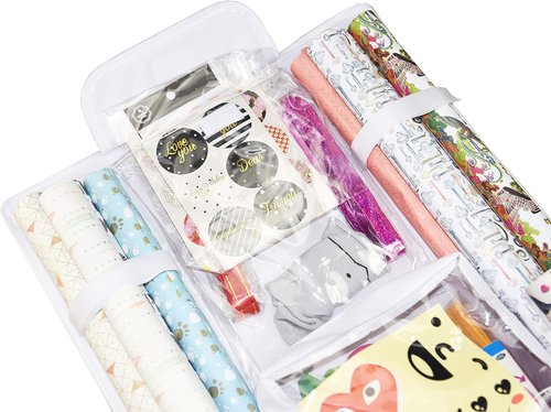Freegrace Gift Wrap Organizer - Double-Sided 16 x 41 Inch Tearproof Storage Bag | White Wrapping Paper & Ribbon Caddy
