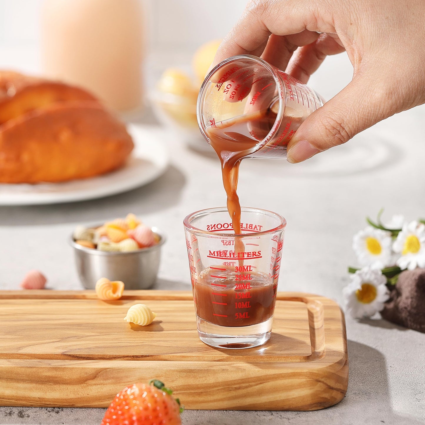 Shot Glass Measuring Cup, 2PCS Measuring Shot Glasses, Thick Base Liquid Measuring Cup for Espresso Shot Glass and Measuring Glasses, Four Different Units of Measure(1 OZ, 2 TBS, 6 TSP, 30 ML)