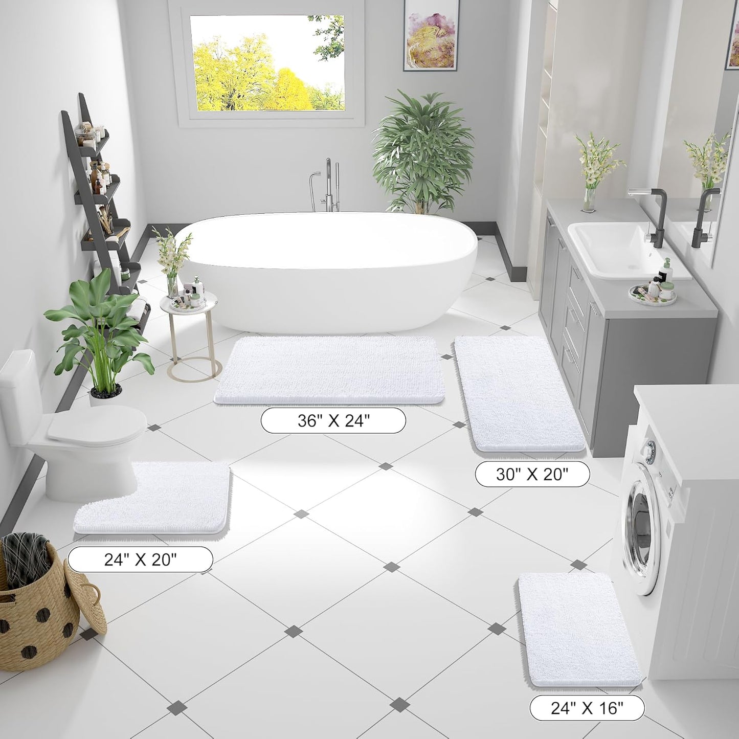 OLANLY Bathroom Runner Rugs - Extra Soft Chenille Bath Mats | 59x20, Quick Dry & Machine Washable, White