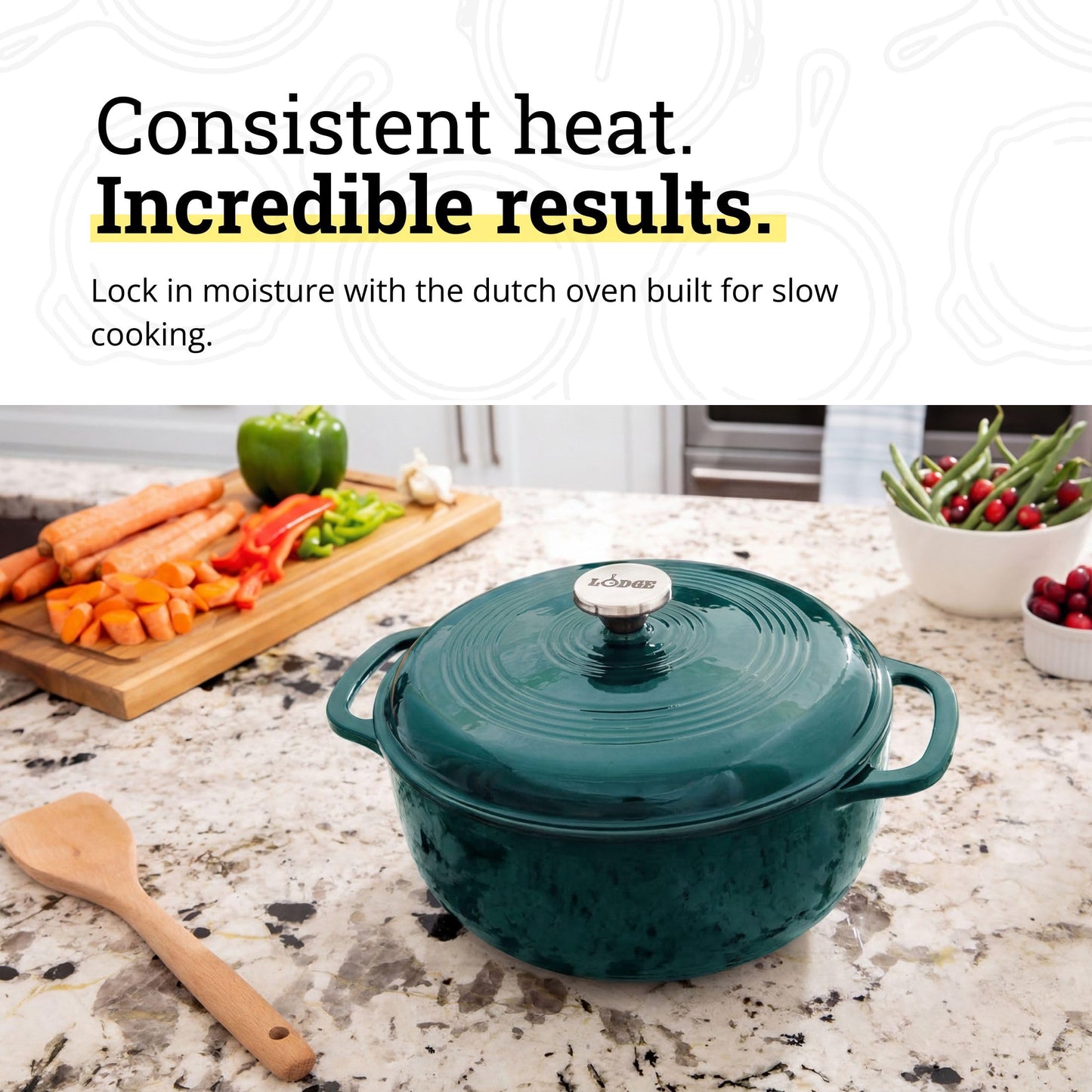 Lodge Essential Enamel Cast Iron Dutch Oven - Perfect for Bread Baking, Braising, Marinating & Slow Cooking - Features Moisture-Sealing Lid & Dual Handles - Kitchen Essentials - 6 Quarts - Lagoon