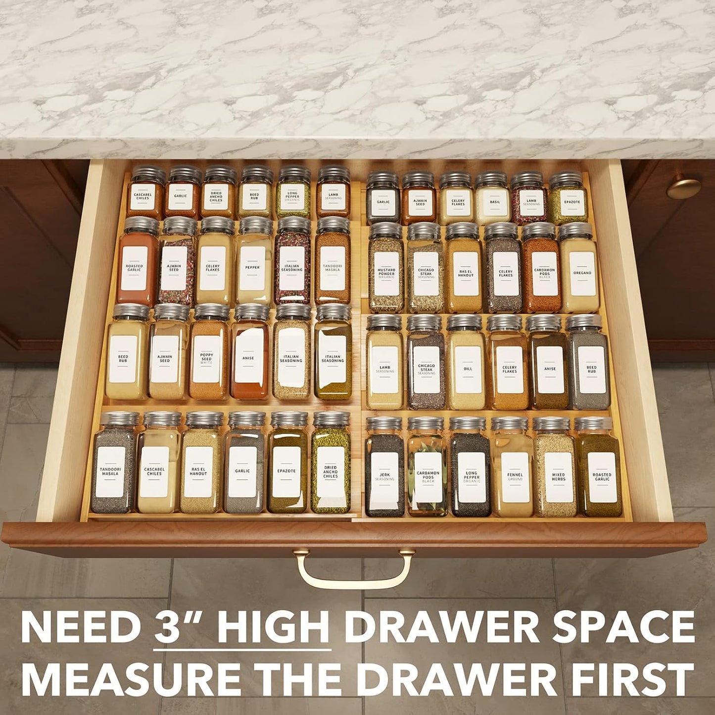 SpaceAid Bamboo Spice Drawer Organizer - Expandable 4-Tier Spice Rack for Kitchen Storage | Fits 12" to 23" Wide Drawers