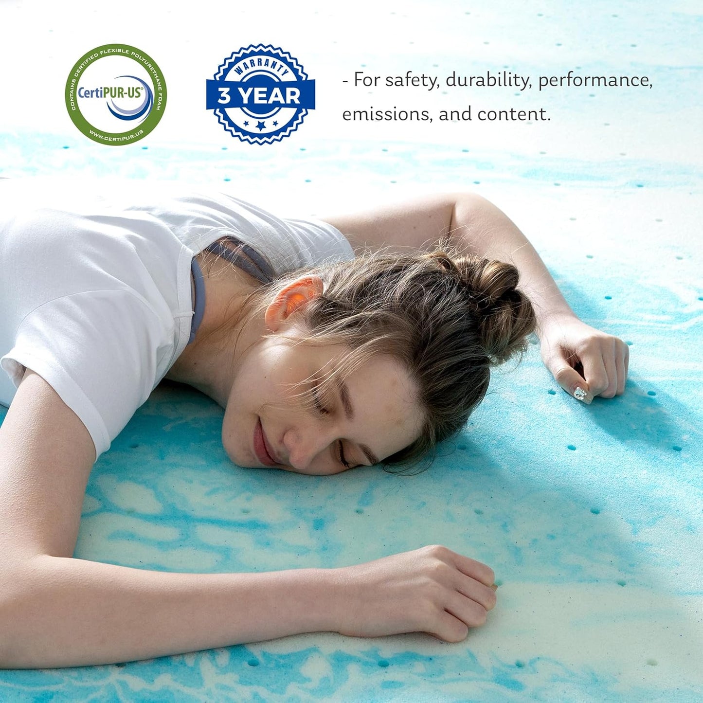 MLILY Twin Mattress Topper - 3 Inch Gel-Infused Memory Foam Cooling Pad | CertiPUR-US Certified, 38”x75”, Blue