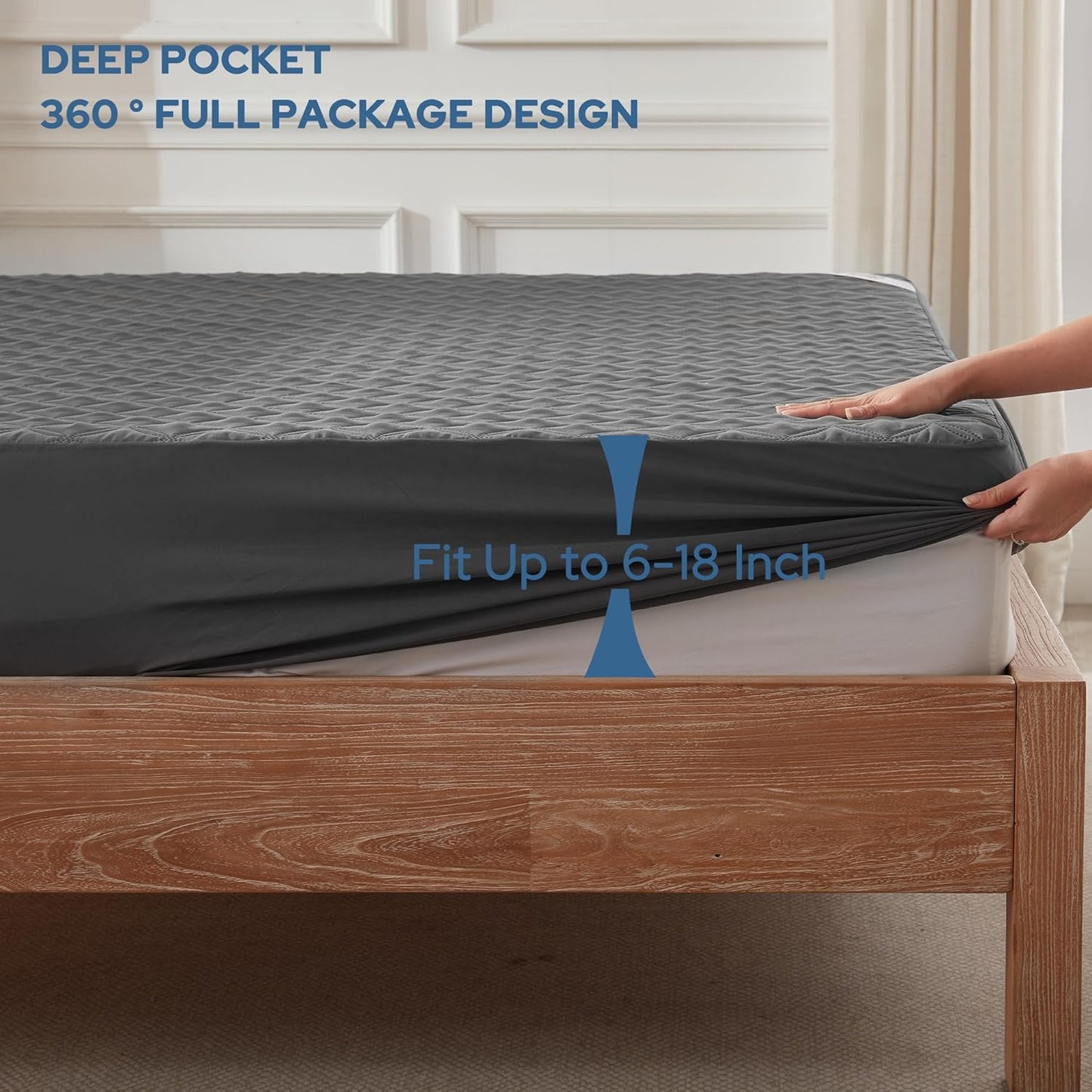 Skiennix Waterproof Mattress Protector - Queen Size, Noiseless & Breathable, Deep Pocket Design | Gray, 2 Pack