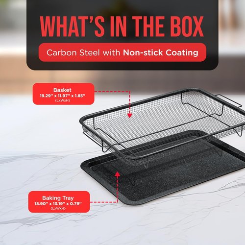 Bakken Swiss Crisper Tray - 2-Piece Non-Stick Set with Gray Marble Coating | Large Design for Healthier Cooking