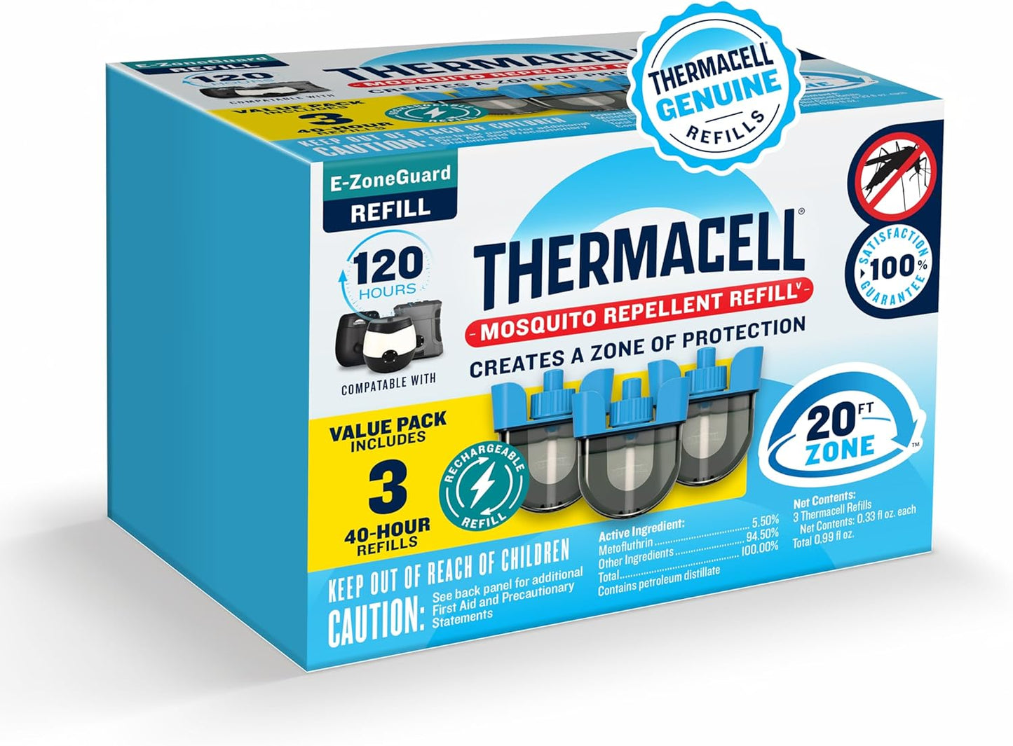 Thermacell Rechargeable Mosquito Repeller Refills - Advanced 20-Foot Protection Zone | DEET-Free & Compatible with E-Series & Radius