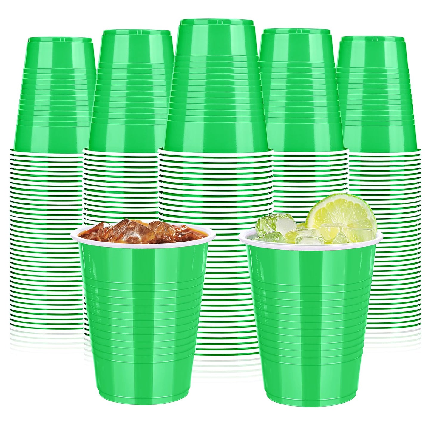 Dualshine 100 Pack Green Plastic Cups 18 oz, Disposable Heavy Duty Drinking Cups for St Patrick's Day, Graduation Cup for Christmas Wedding Birthday Beer Taste Serving Snack Sample Tastings Barbecues