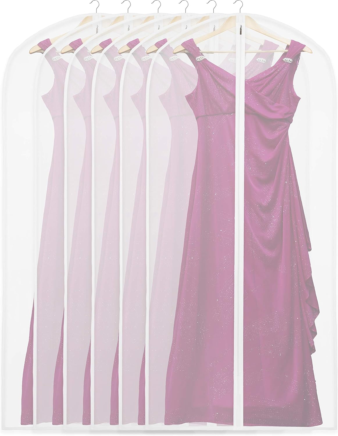 Simple Houseware 60-Inch Clear Garment Bags - Zippered Storage for Suits, Dresses & Costumes | 6 Pack