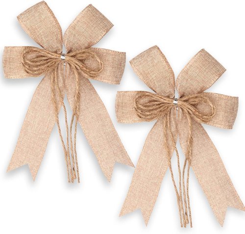 Hongsome Burlap Jute Hemp Rope Bows - Rustic Farmhouse Decor for Wreaths & Gift Wrapping | 2 Pack