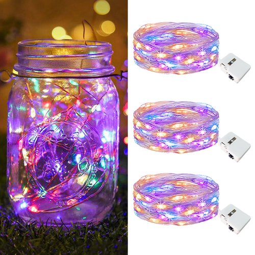 btfarm 3 Pack Fairy Lights Battery Operated [3 Modes], 7ft 20 Led Twinkle Lights String Lights Waterproof Bulk Small Mini Silver Wire for Mason Jars Vases Wedding Table Centerpiece, Multicolor