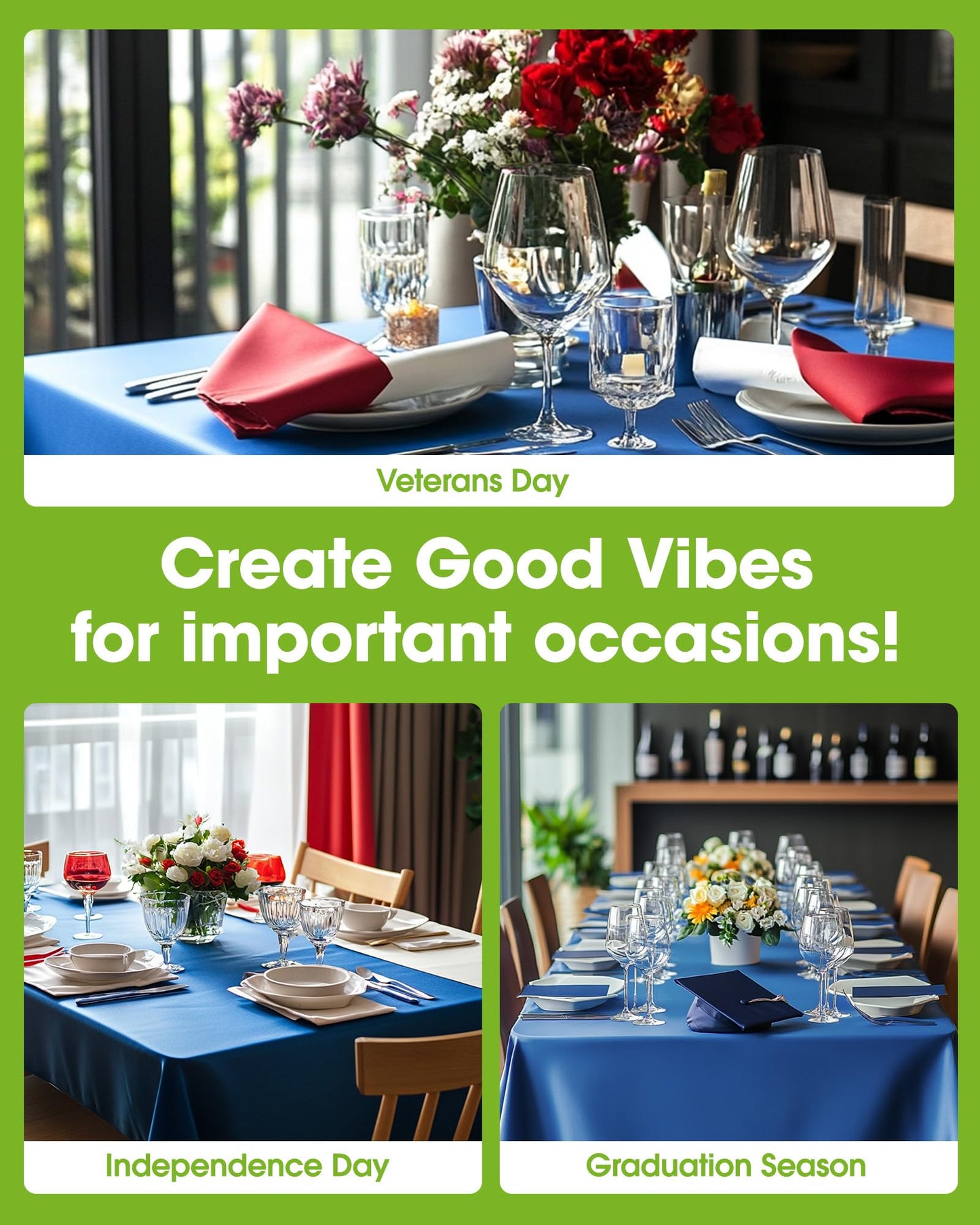 Pureegg Plastic Table Cloth Disposable 6 Pack, 54 x 108 Inch Table Cloths, Patriotic Decorations, Thanksgiving, Veterans Day Tablecloths, Rectangle, Plastic Cover, Waterproof, Blue