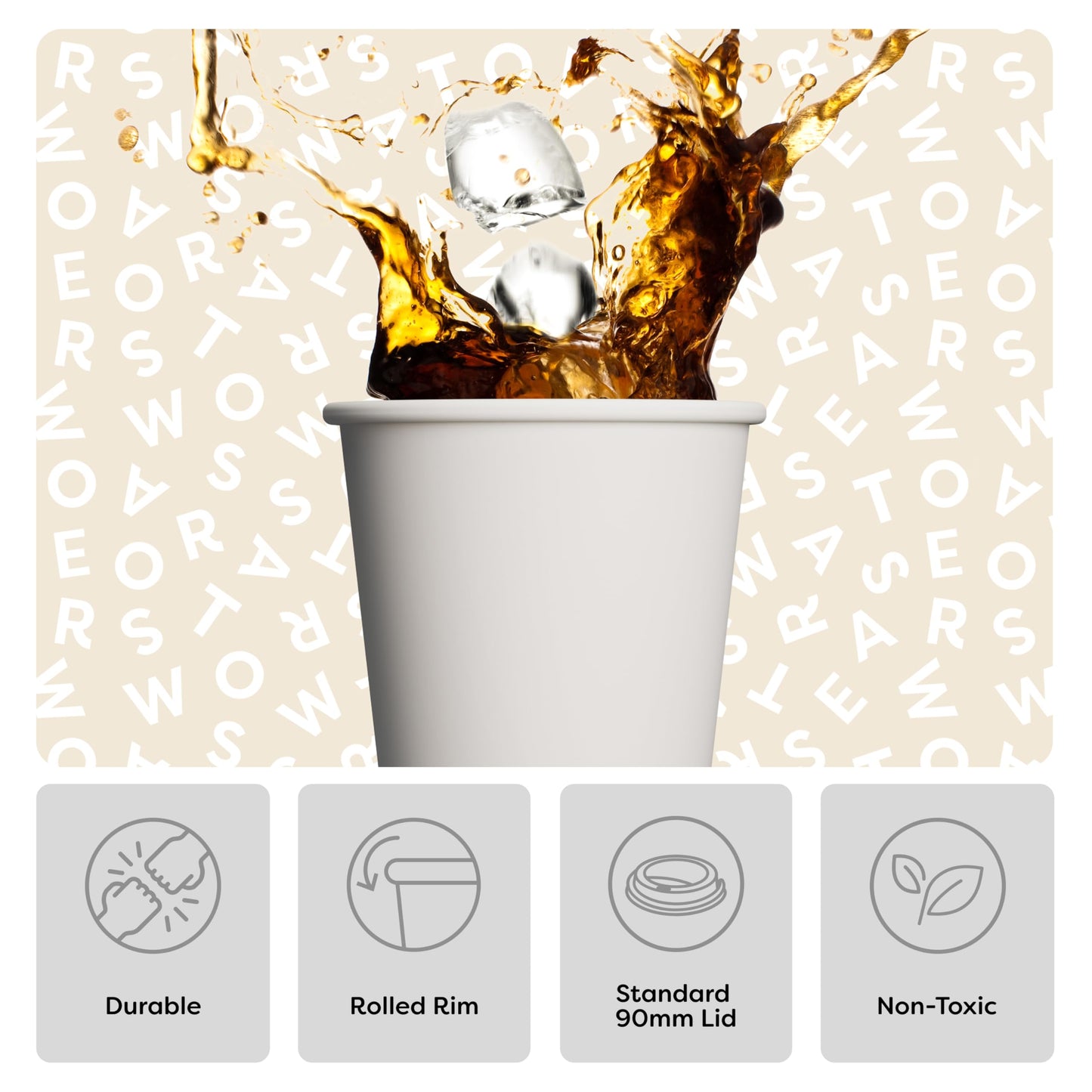 TOSSWARE GO 12oz Hot Cups - Set of 100, premium quality food safe coffee cups, FDA-compliant recyclable paper cups, single wall cups for hot and cold drinks, disposable 12oz white party cups