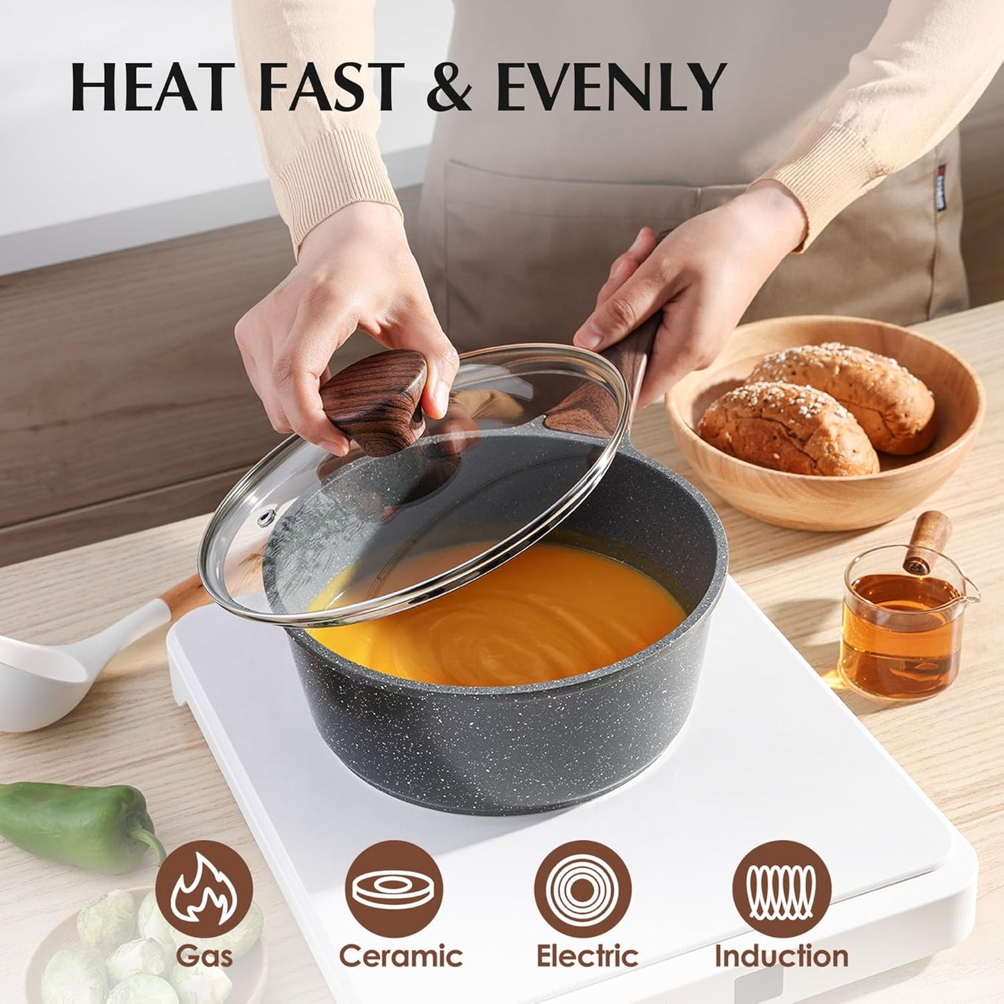 SENSARTE 13-Piece Nonstick Cookware Set - Swiss Granite Coating, Stay-Cool Handles, PFOA Free