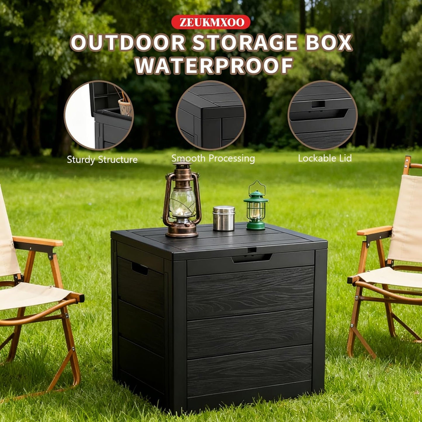 Skiennix 35 Gallon Outdoor Storage Box - Waterproof Resin Deck Box for Cushions & Tools