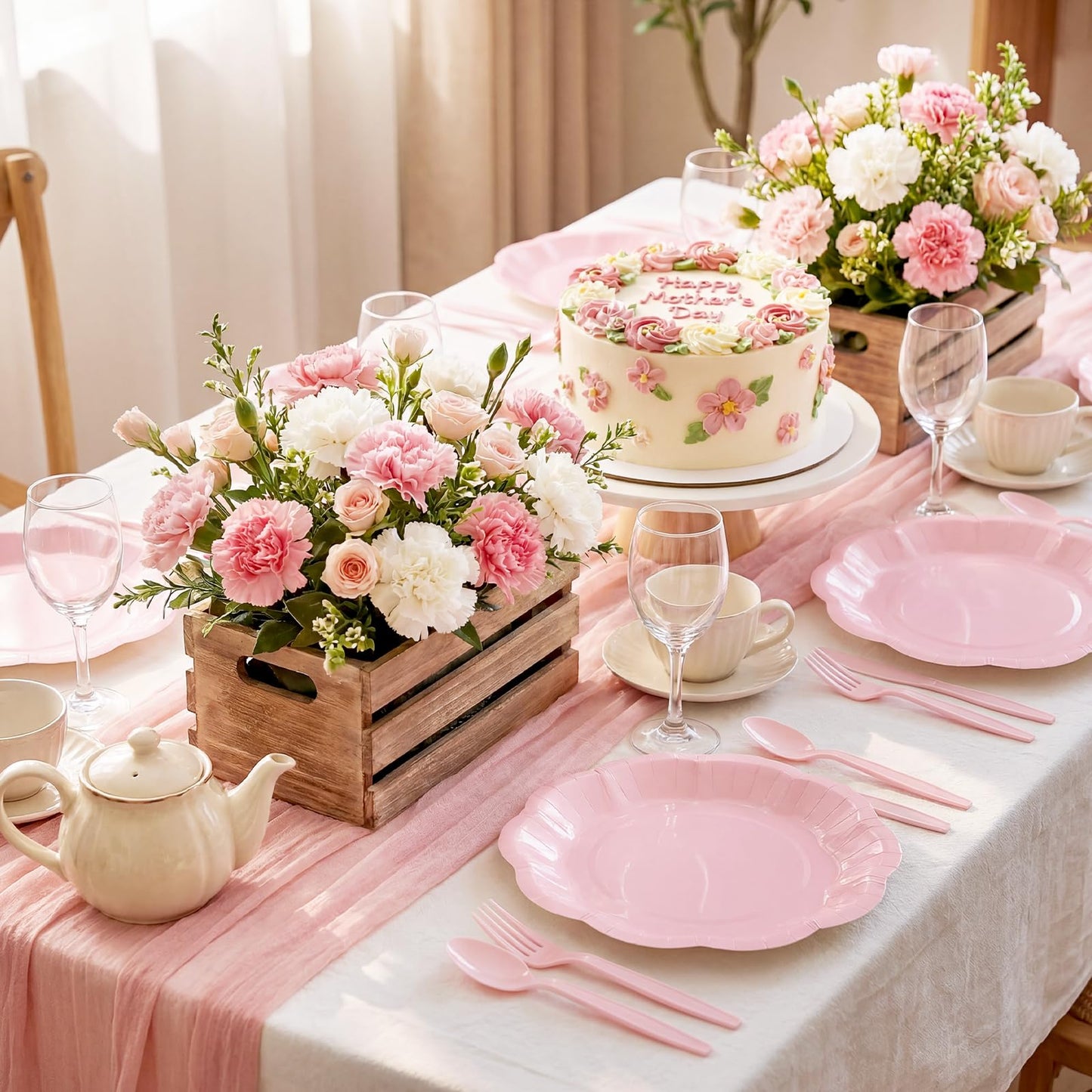 NatNarr 30 Pcs Pink Plates, 7 Inch Scalloped Pink Paper Plates Disposable Mothers Day Plate Small Party Plate for Wedding, Birthday, Baby Shower, Bridal Shower, Mother's Day