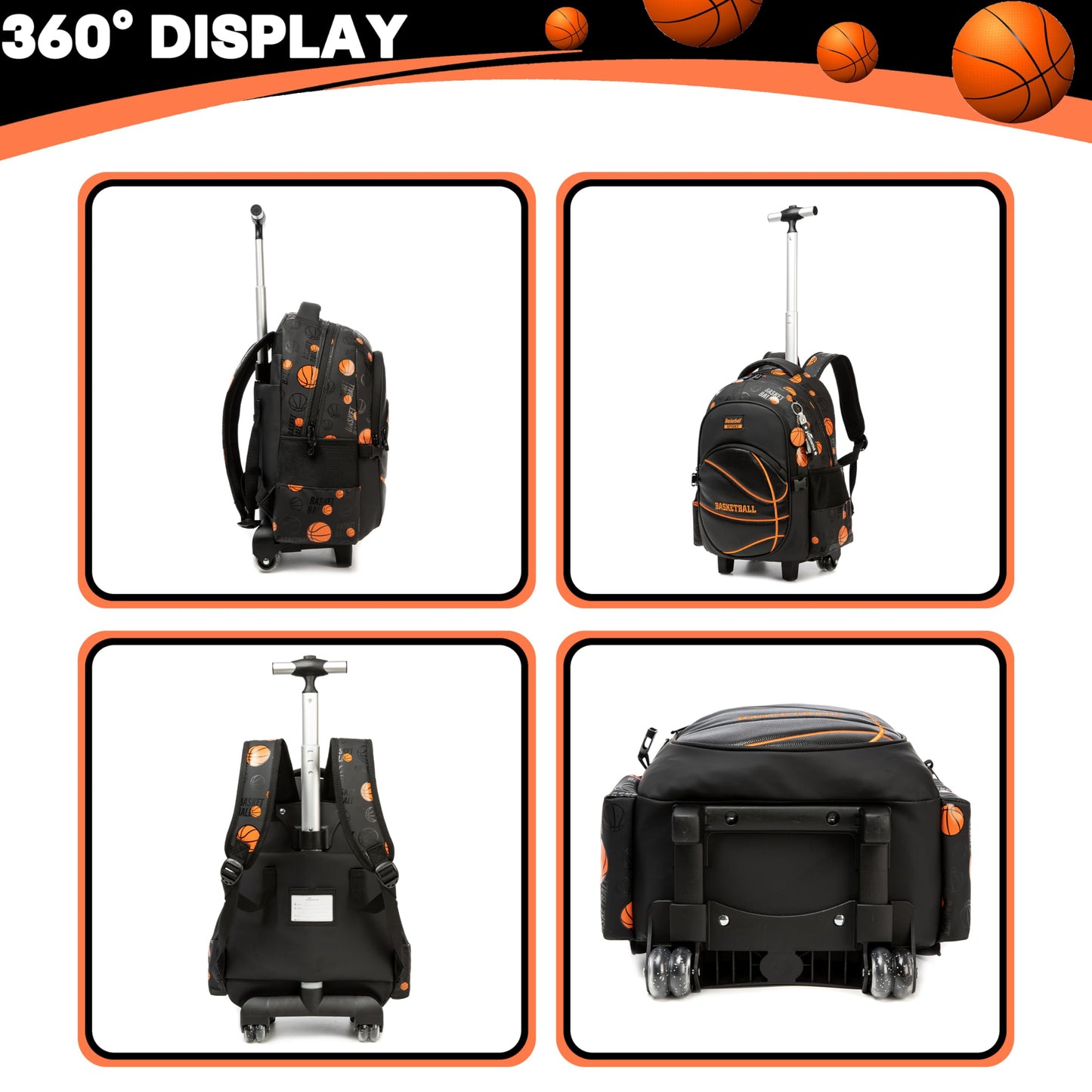 MYHSBYO Dinosaur Rolling Backpack Boys Kids Wheeled Backpack Carry On Luggage Bookbag with Roller Set for Elementary School