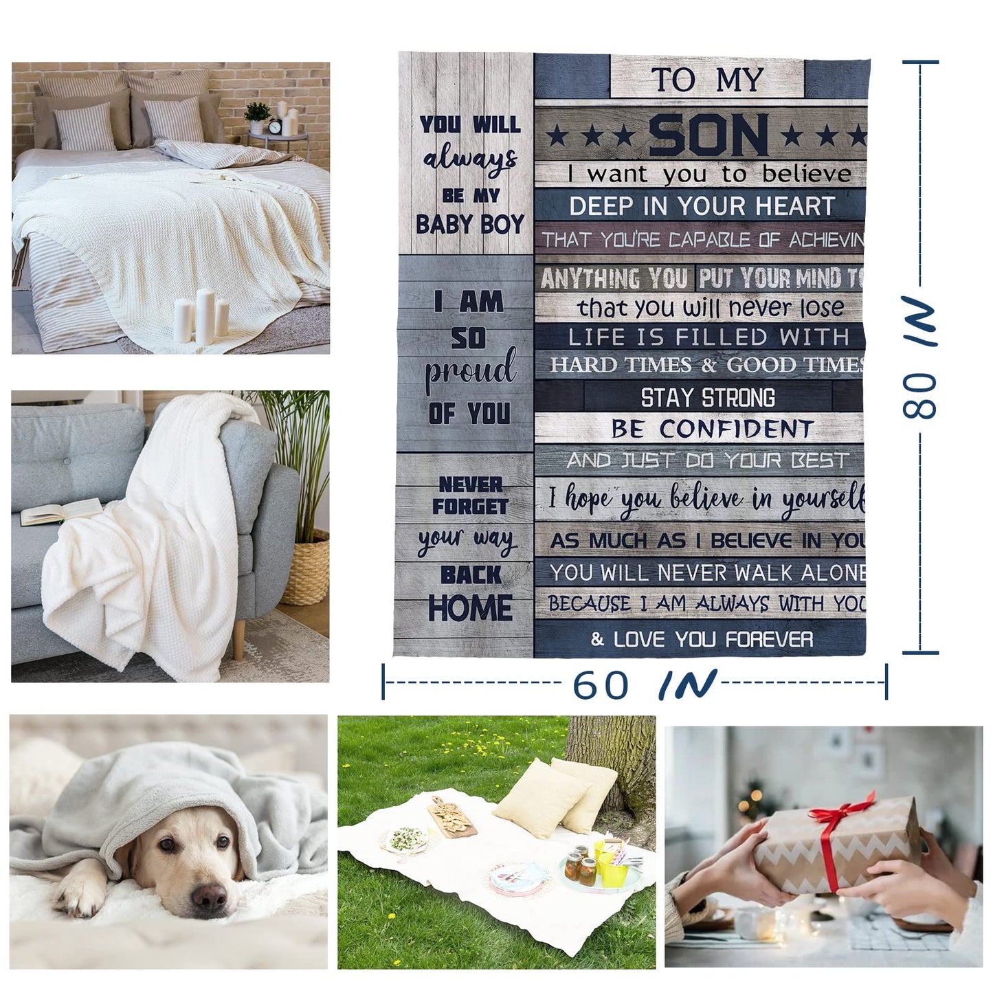 Yamco Son Blanket - Birthday or Wedding Gift from Mom and Dad - Throw Blanket 80"x 60" - Graduation Present for Grown Son