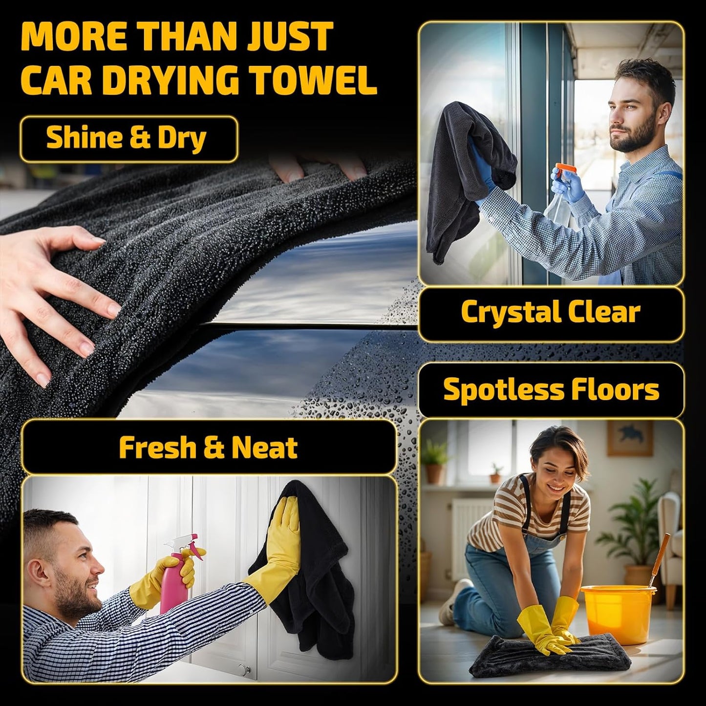 SMINDER Car Drying Towels - Ultra-Absorbent Microfiber (2-Pack, 36" x 24") | Streak-Free & Scratch-Free Design