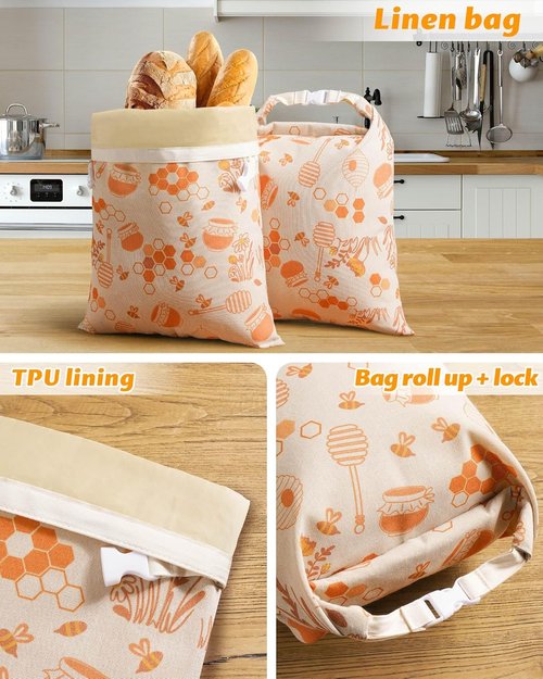 Beeswax Bread Bags - 2 Pack Organic Linen for Sourdough | 17 x 12.6 Inches - Freezer-Friendly Freshness Preservation