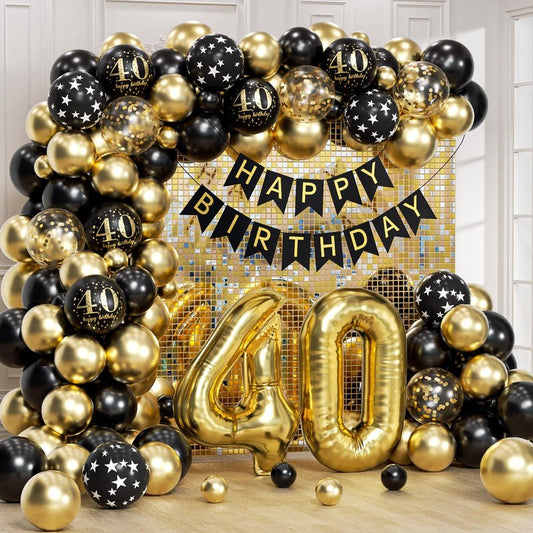 115pcs 40th Birthday Balloon Arch with Black Gold Balloon Garland happy Birthday Banner 40th Foil Balloon for 40th Birthday Decorations for Men or Women Anniversary Decorations