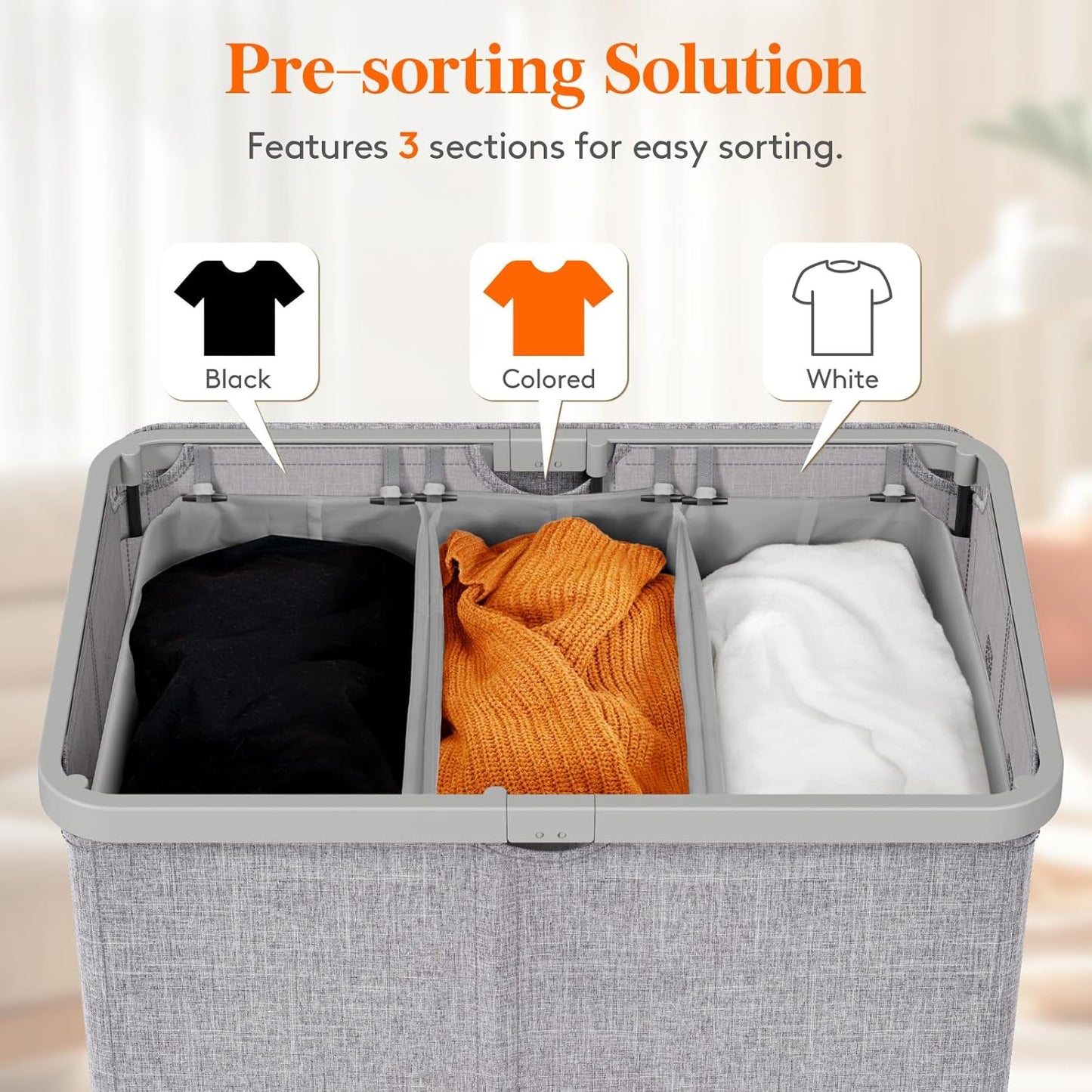 Lifewit 165L Large Laundry Basket - Foldable Hamper with Lid & Removable Bag | Light Gray