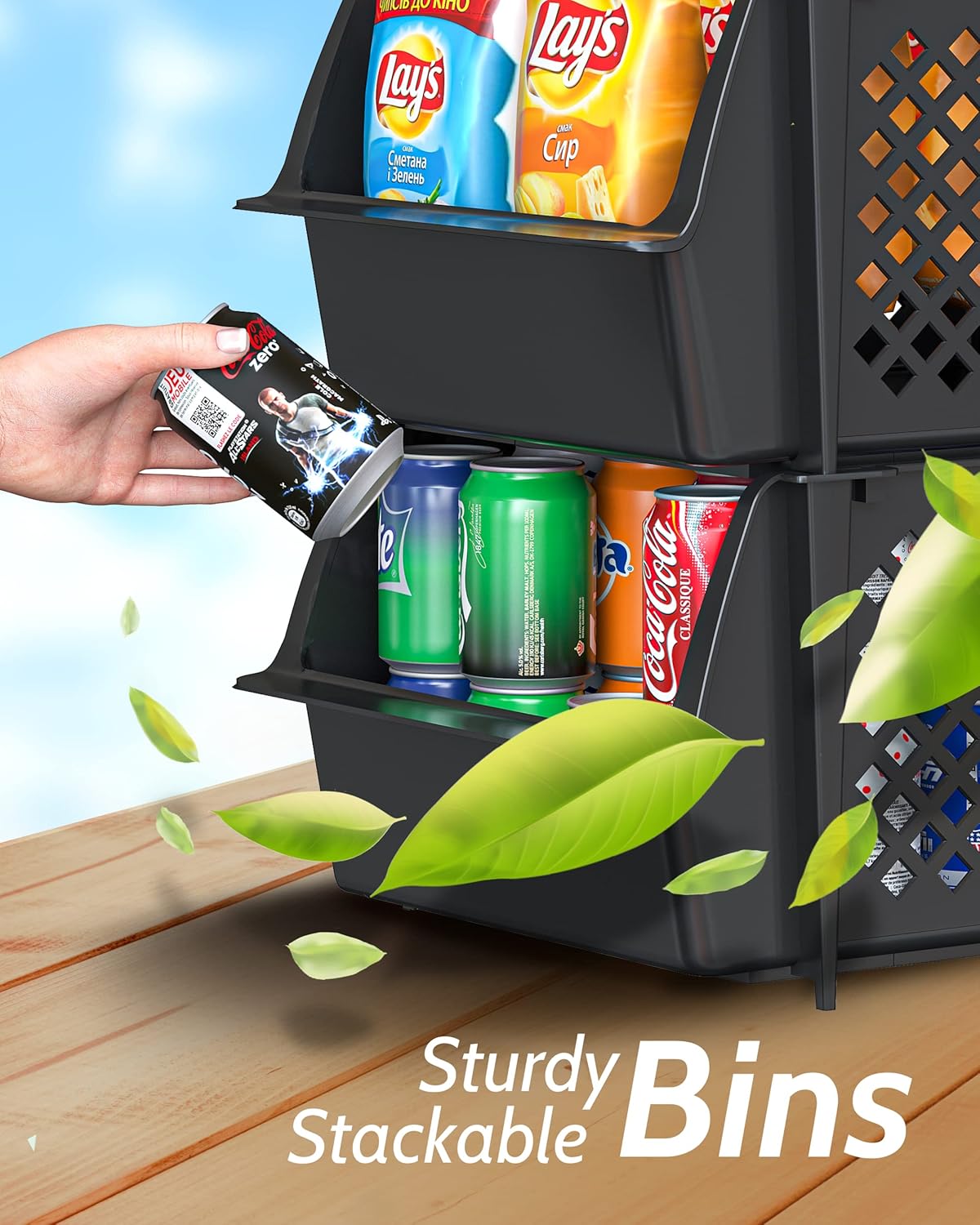 TidyFriend Stackable Storage Bins - Open Front Pantry Organizers for Kitchen & Home | 4-Pack (Black)
