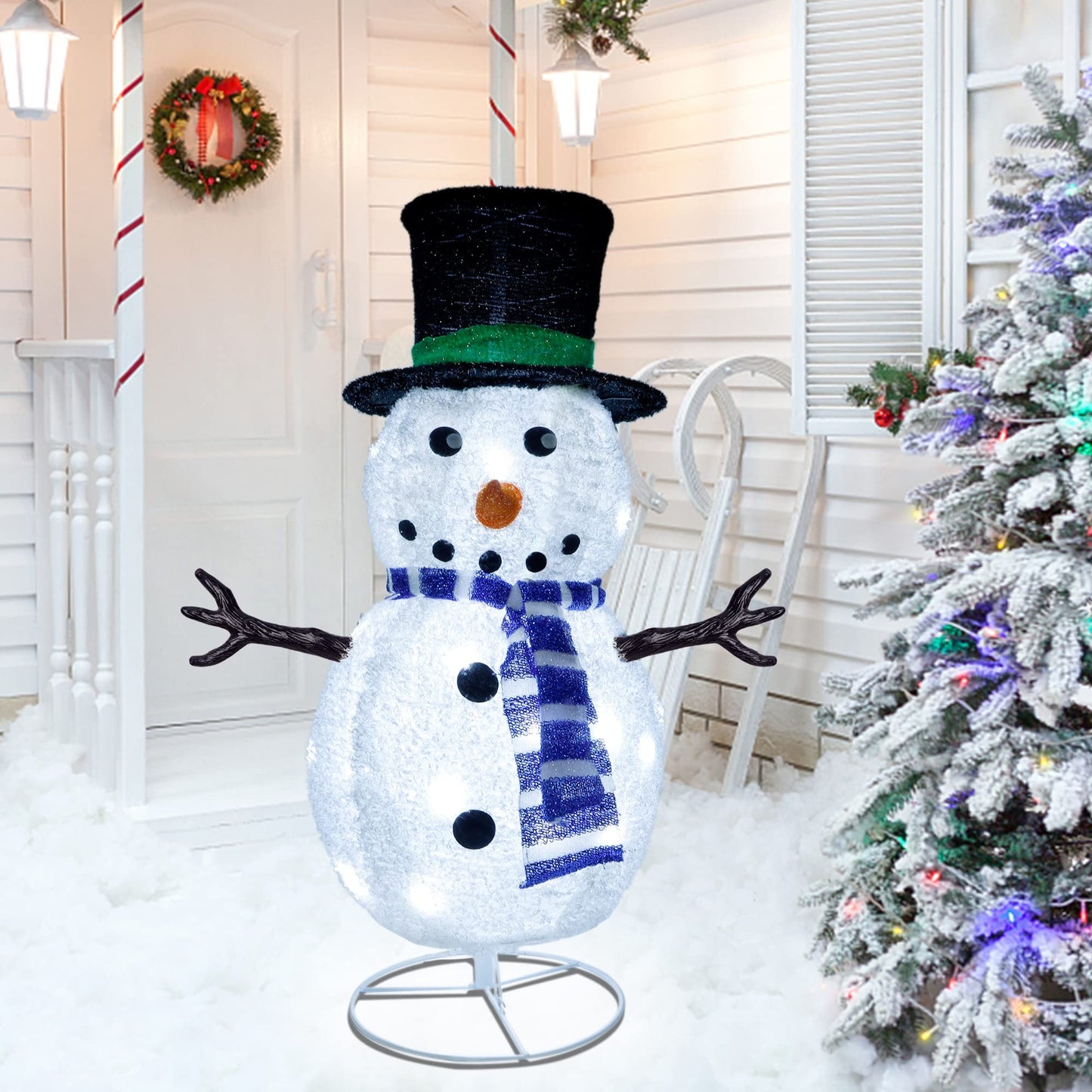 Dynaming 31.5 Inch Lighted Snowman Christmas Decorations, 45 LED Pre-Lit Light up Snowman with Top Hat, Collapsible Pop up Snowman for Outdoor Indoor Home Yard Garden Lawn Holiday Xmas Party