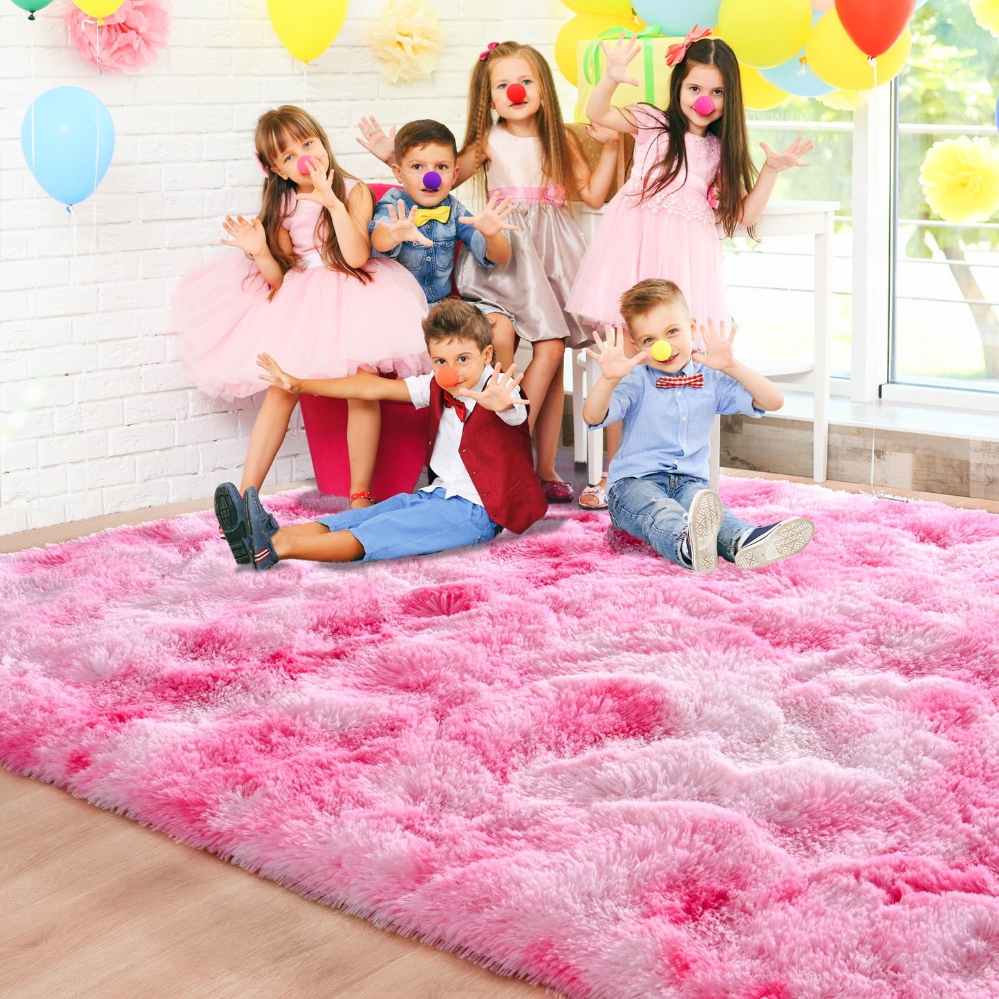 Foxmas Large Area Rugs for Living Room Bedroom 5x8 Feet, Fluffy Kids Room Plush Shaggy Nursery Rug Furry Throw Carpets for Boys Girls, College Dorm Fuzzy Rugs Home Decorate Rug, Tie-Dyed Pink