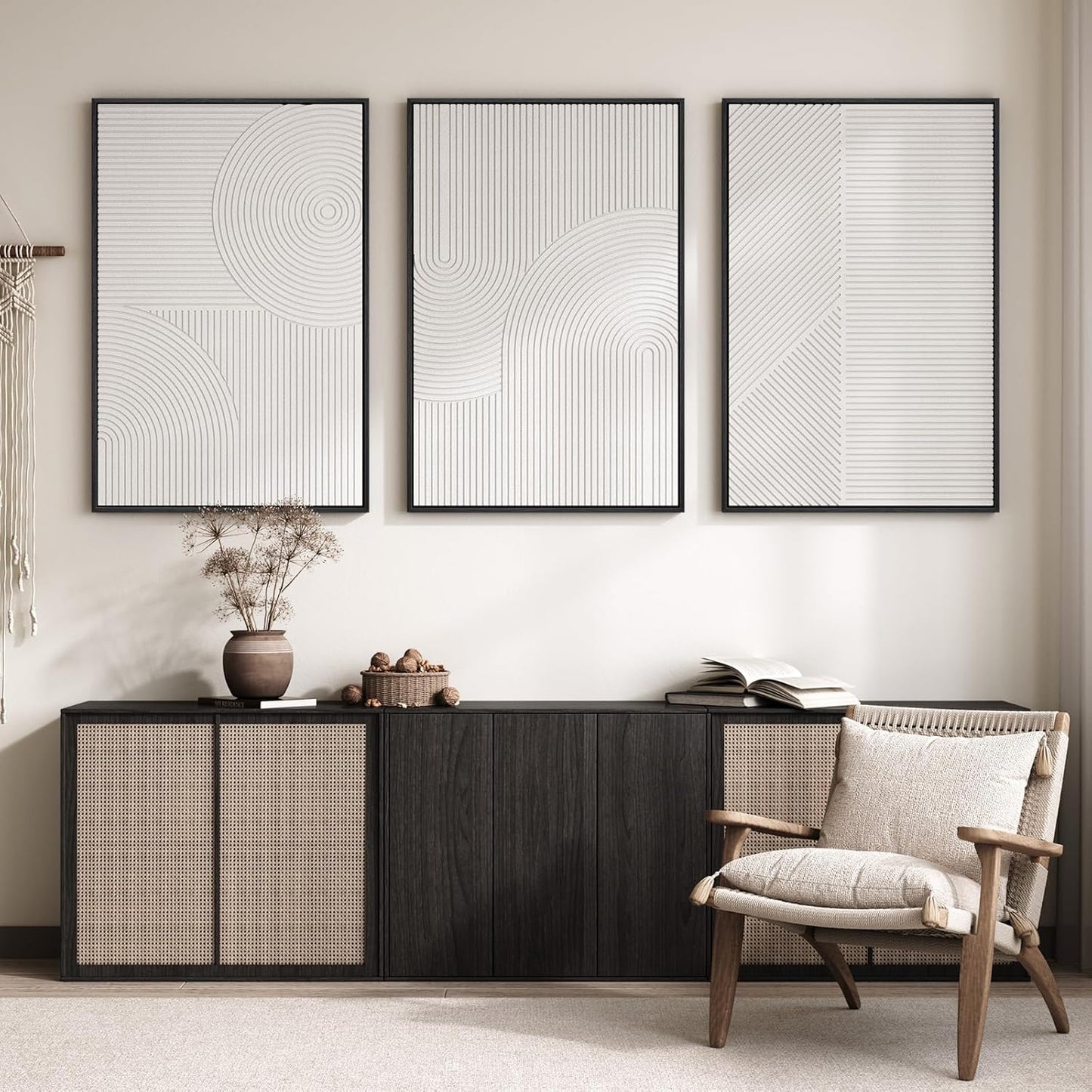 Large Framed 3D Textured Abstract Wall Art - Modern White Geometric Decor | 3-Piece Set for Living Room, Bedroom, Office (24x36 In)