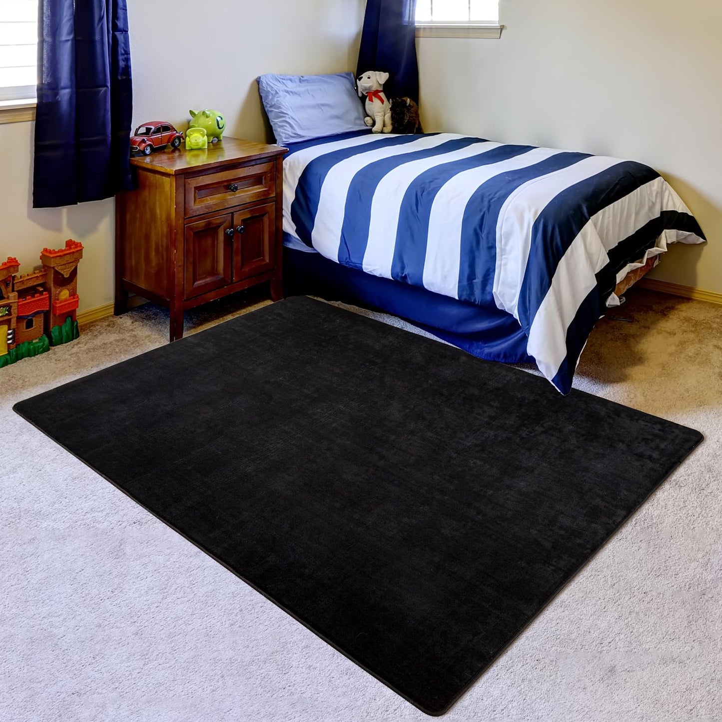 Przemy Washable Black Rugs for Living Room Bedroom, 5x7 Feet Super Soft Memory Foam Rug Indoor Carpet for Kids Room Boys Girls Dorm Bedside Nursery Decor Mat