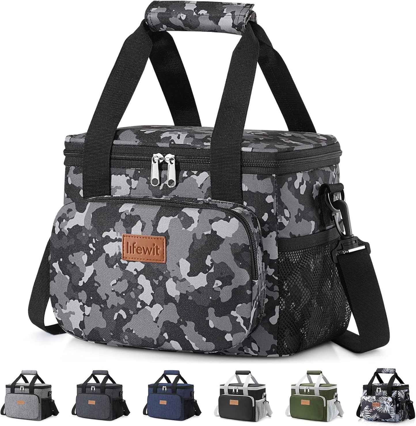Lifewit Insulated Lunch Bag - Soft Cooler Tote for Adults | Black Camo, 12-Can Capacity (9L)