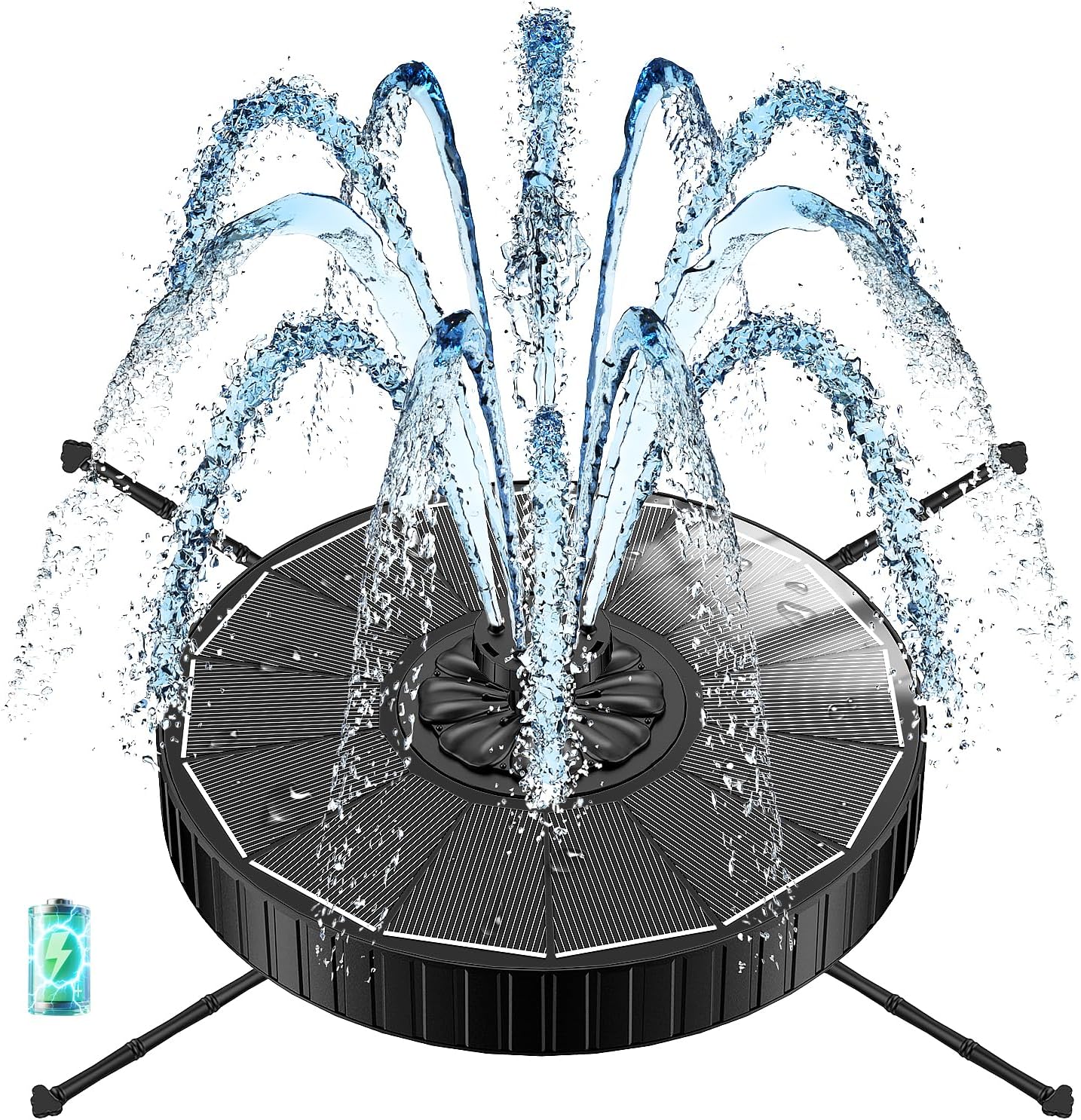 Skiennix Solar Fountain - 3 Spray Heights, 2000mAh Battery, 7 Nozzles for Garden & Pond