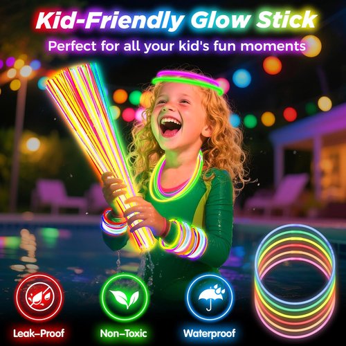 Glow Sticks | 100Pcs 22-Inch Glow In The Dark Party Supplies - 9 Hours of Fun for Kids
