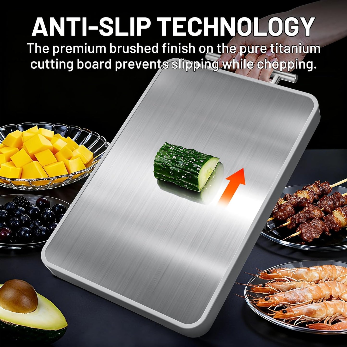 Titanium Cutting Boards - Ebony Wood Double-Sided Chopping Board with Handle & Juice Groove