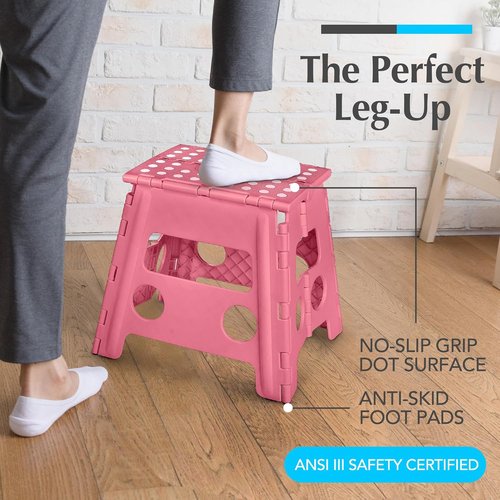 Handy Laundry Folding Step Stool - Lightweight & Sturdy for Adults and Kids - Easy One-Flip Design | Pink - 13 Inch