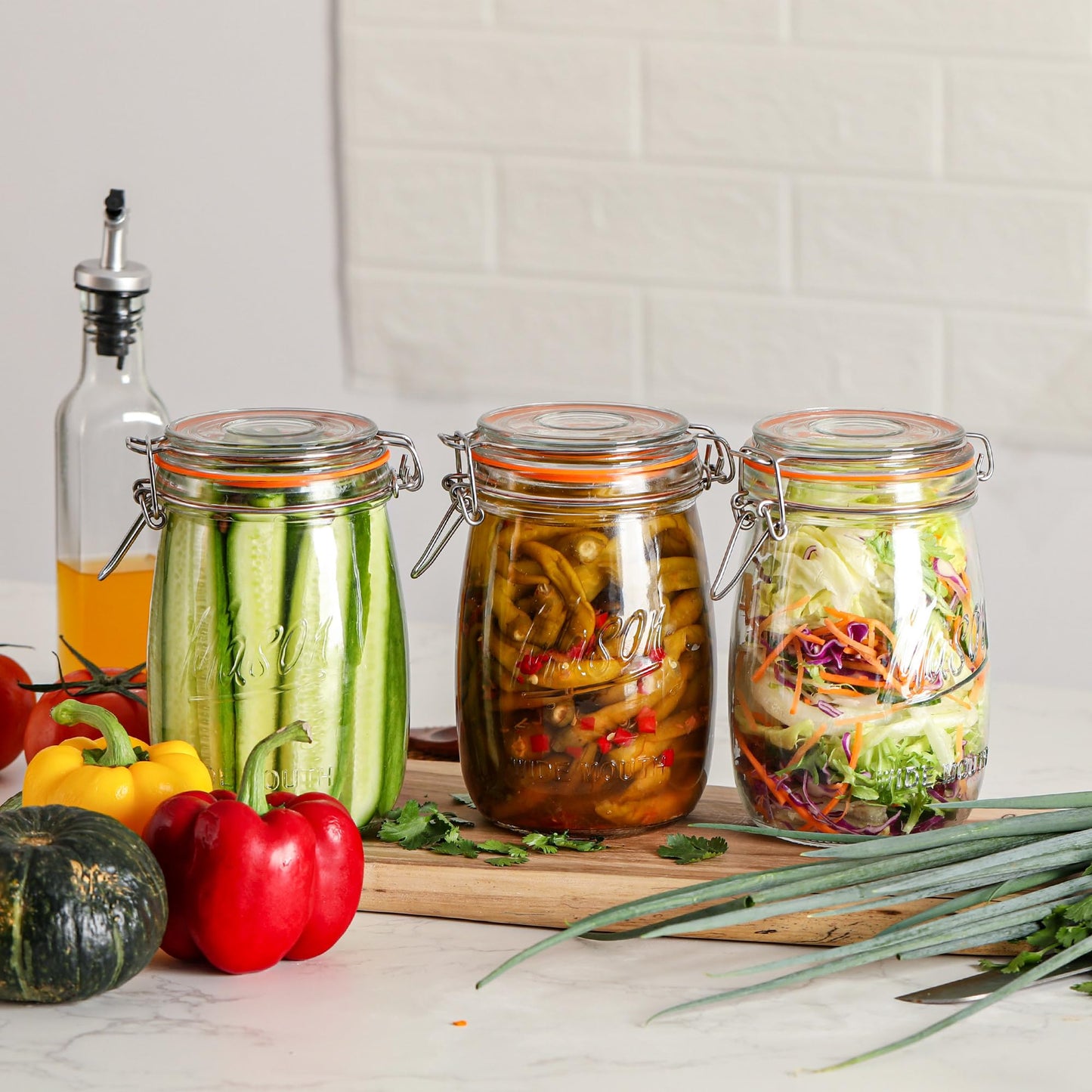 Anwoi Wide Mouth Mason Jars with Airtight Lid 32 oz 4 Pack - Large Mason Jars For Flour and Sugar With Scale Mark Food Storage Canning Jars for Pickling Flour Sugar Pasta Oats Cereal