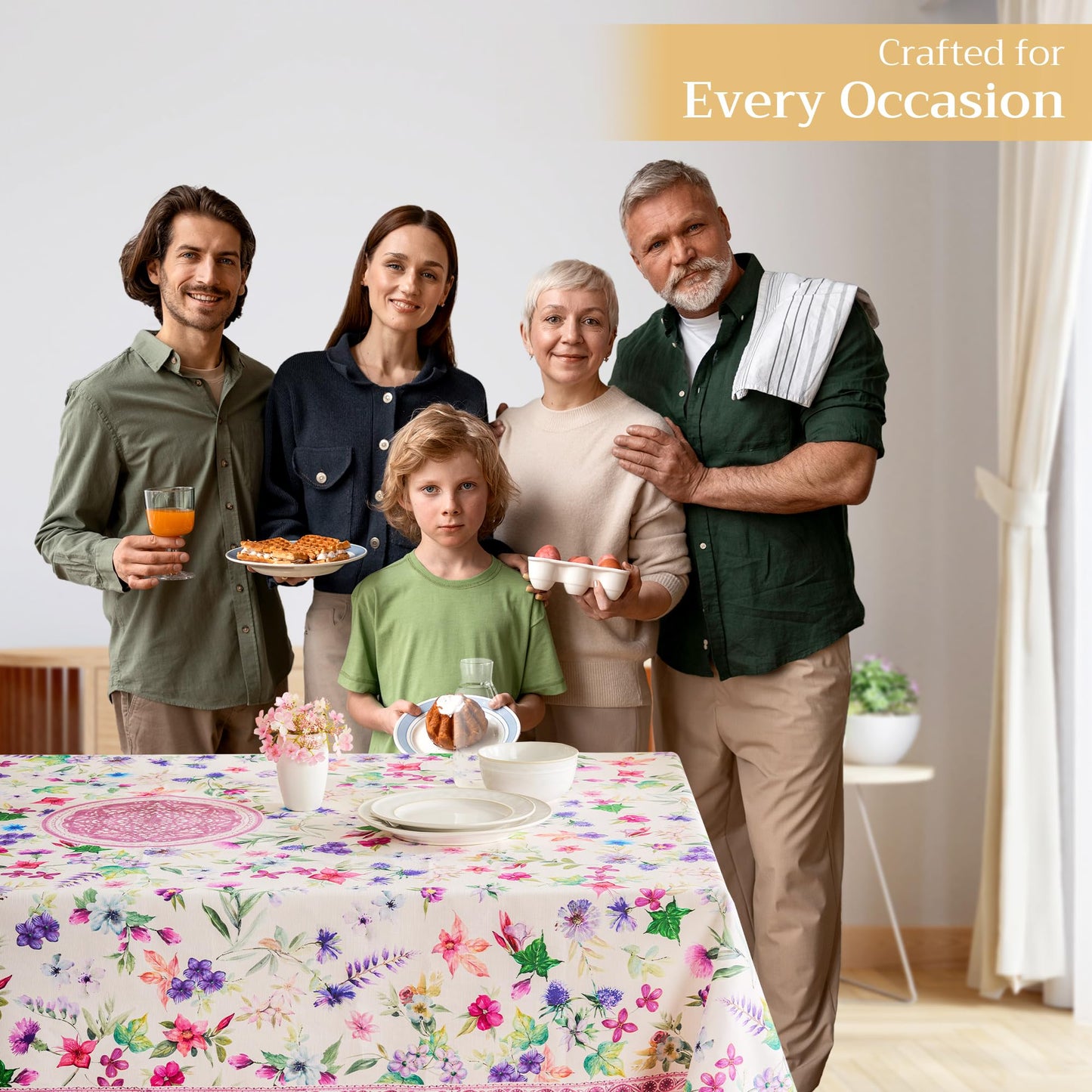 Maison d' Hermine Table Cloth Rectangle Table 100% Cotton 54 x 72 Inches Tablecloth Reusable Decorative for Dining Kitchen Room Farmhouse Home Gifts for Mothers Day Spring Summer - Chardon