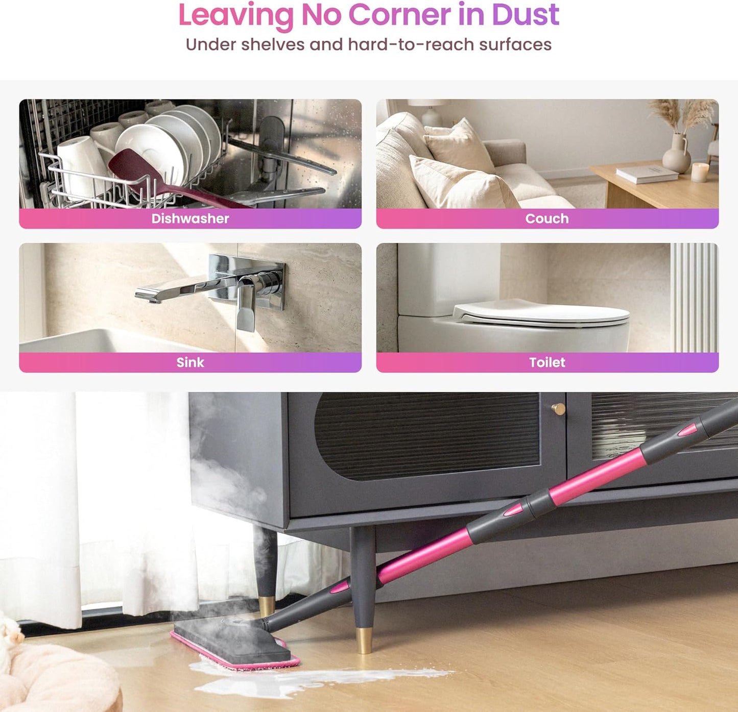 Schenley 19-in-1 Steam Mop - Dual-Rod Design with Detachable Handheld Steamer & Multi-Purpose Accessories