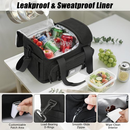ETRONIK Tactical Lunch Bag - 15L Insulated Cooler with Hot/Cold Compartments | Fits 3 Meals + Snacks, Black