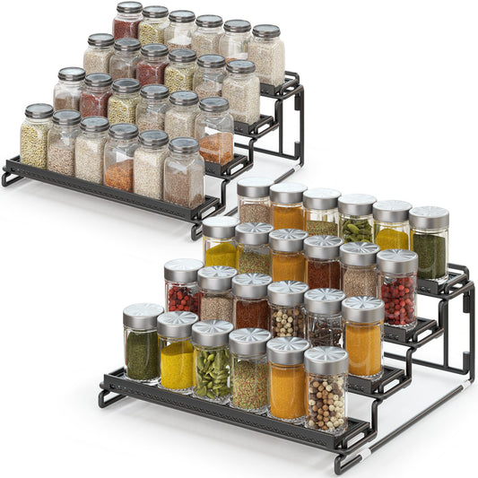 LUHENPING 2 Pack Spice Rack Organizer for Cabinet, 4 Tier Black Seasoning Organizer Rack for Inside Cabinets, Countertop, Pantry Storage