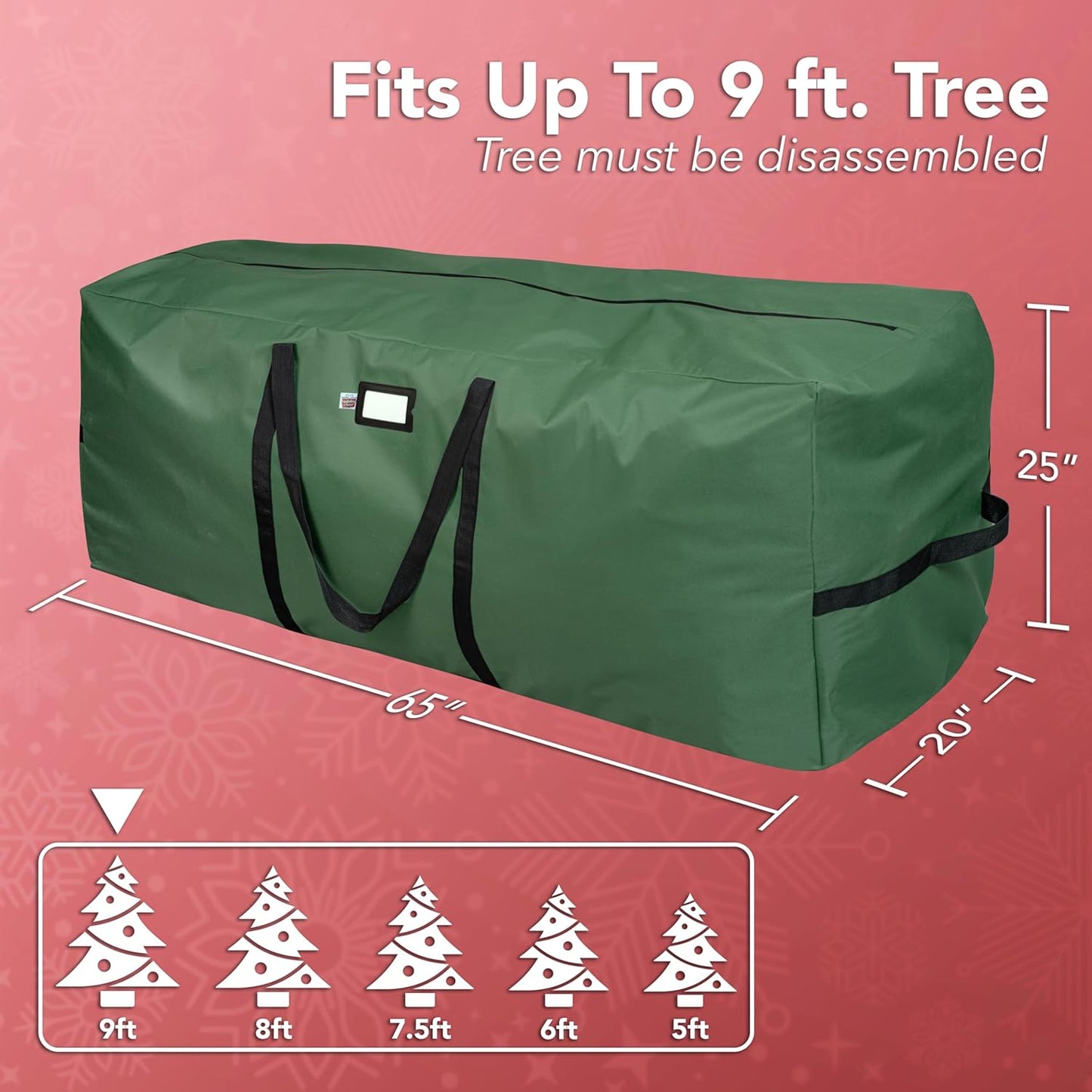Skiennix Holiday Cheer Christmas Storage Bag - Heavy Duty Waterproof Design for 9ft Artificial Tree | Green