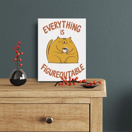 Everything Is Figureoutable - Motivational Cute Cat Wall Art | Framed Decor for Home, Office & Classroom