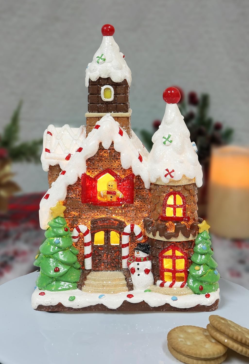 Moments In Time Christmas Gingerbread House - Hand-Painted Resin Décor with LED Lights | 10”H Tabletop Display