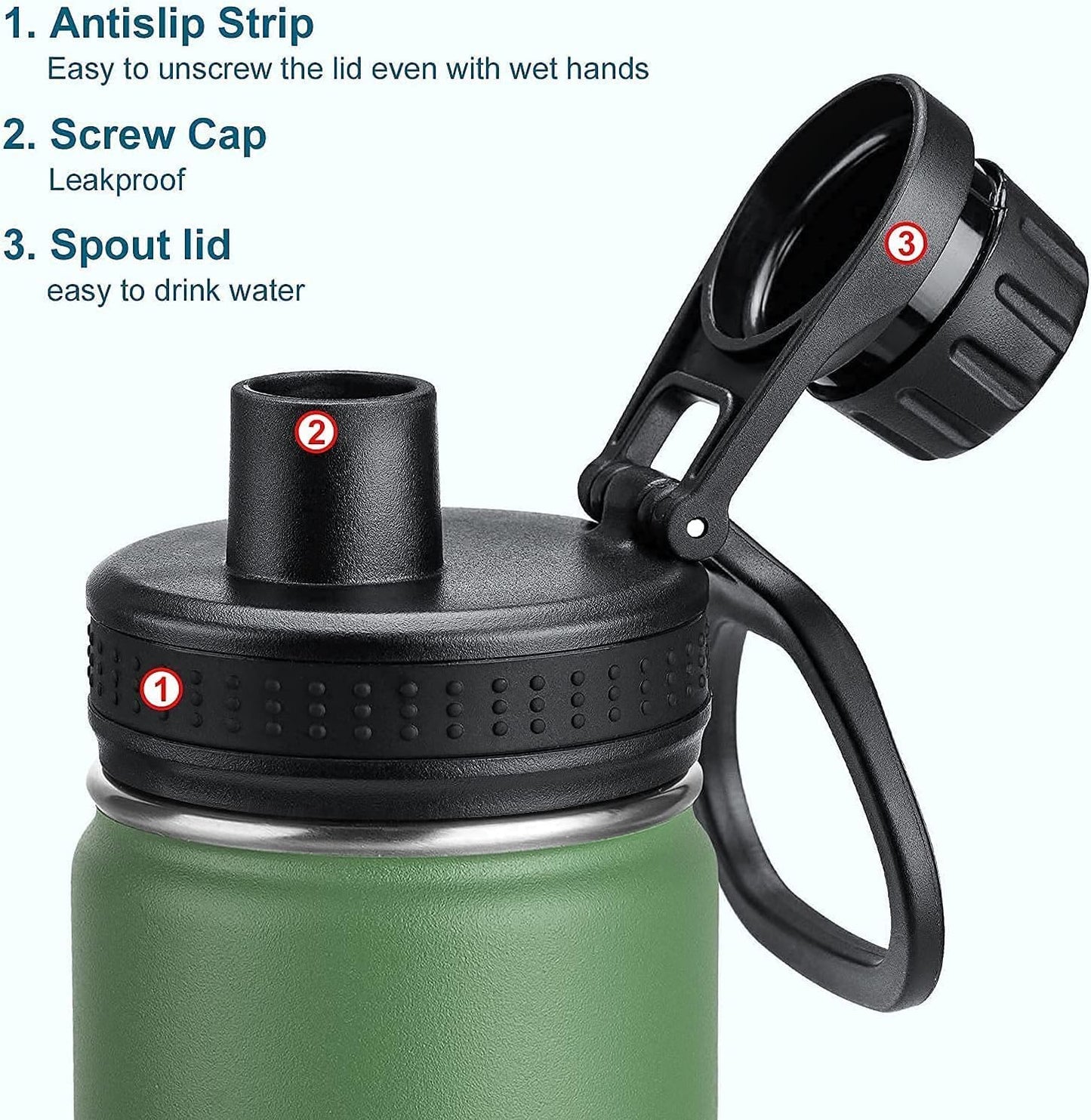 Koodee 12 Oz Stainless Steel Water Bottle - Vacuum Insulated, Leakproof Spout Lid | BPA-Free Grass Green