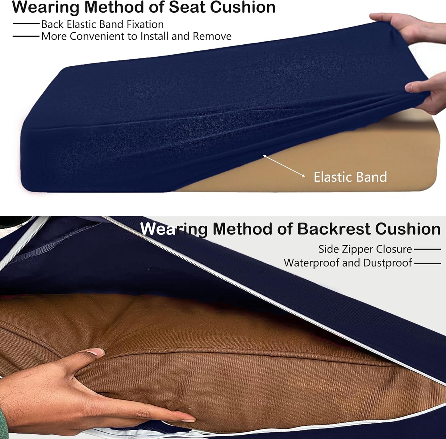 Sqodok Waterproof Outdoor Cushion Covers - 14-Piece Slipcovers for 7-Piece Rattan Sectional Sofa | Washable Blue